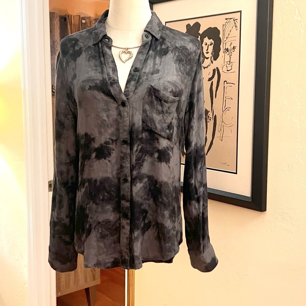 Rails,Hunter Charcoal Tie-Dye Button-Down Shirt,Sinfully Soft Rayon,EUC,Size XS
